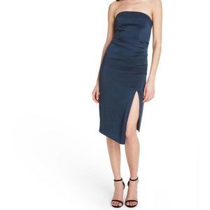 CUSHNIE Women's Strapless Side-Slit Bodycon Dress in Navy Blue Size 6, NWT
